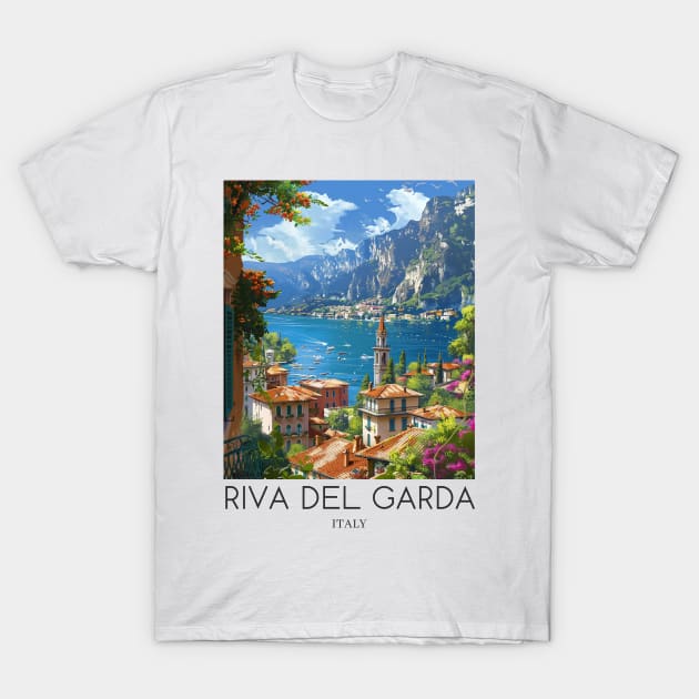 A Pop Art Travel Print of Riva del Garda - Italy T-Shirt by Studio Red Koala